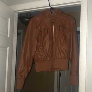 Brown leather moto-jacket
